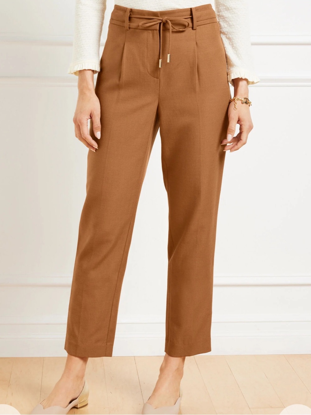 Talbots TAPERED ANKLE PLEATED PANTS Sierra Brown Linen Blend Size 10P NWT Career